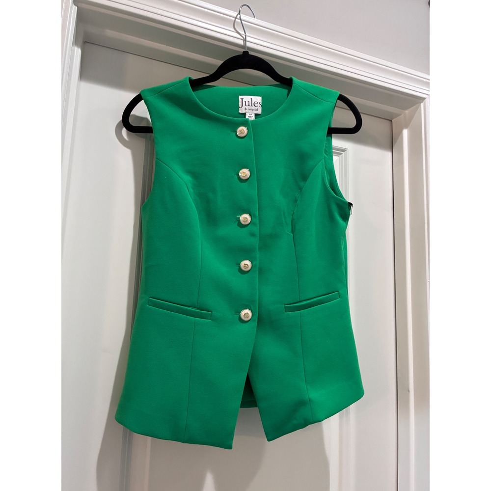 Jules & Leopold Kelly Green Button Front Sleeveless Vest TC33948CHU Womens S